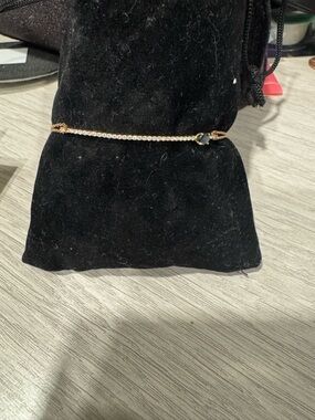 Gold-Tone Chain Bracelet with Black Stone Accent